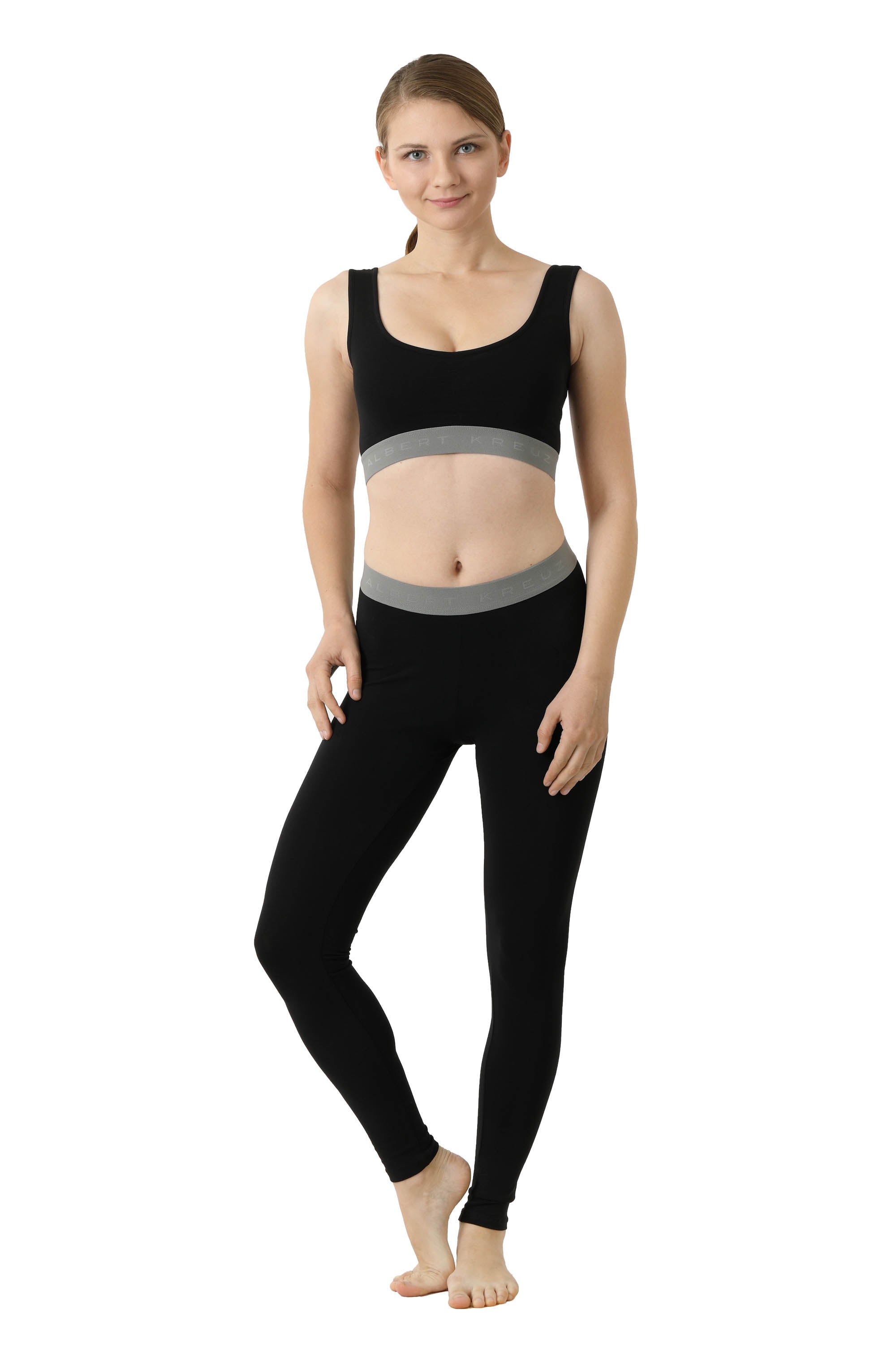 Leggings lange Unterhose Bio-Strechbaumwolle schwarz