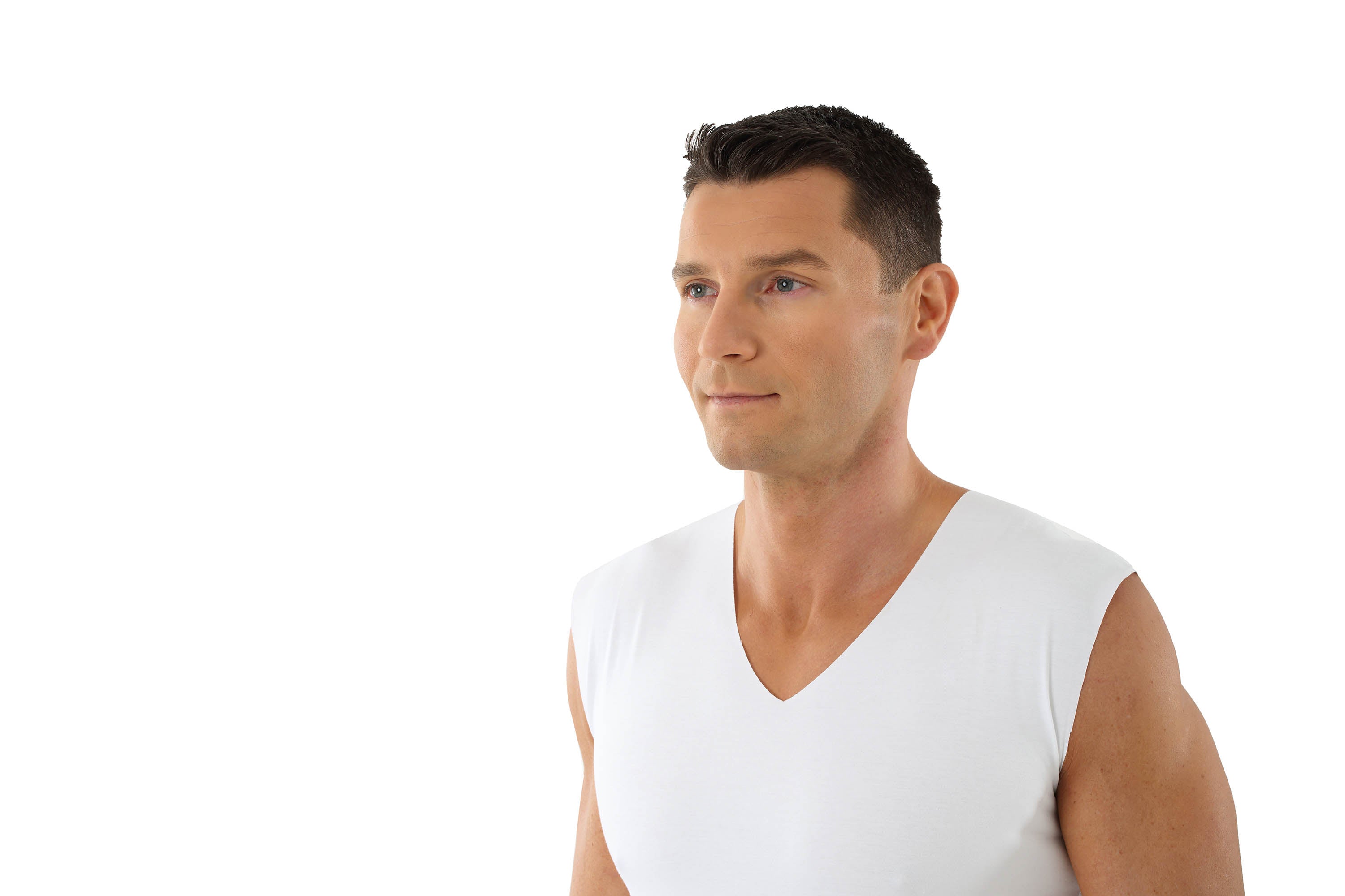 Herren Unterhemd Lasercut ohne Saum Clean Cut V-Ausschnitt ohne Arm weiß