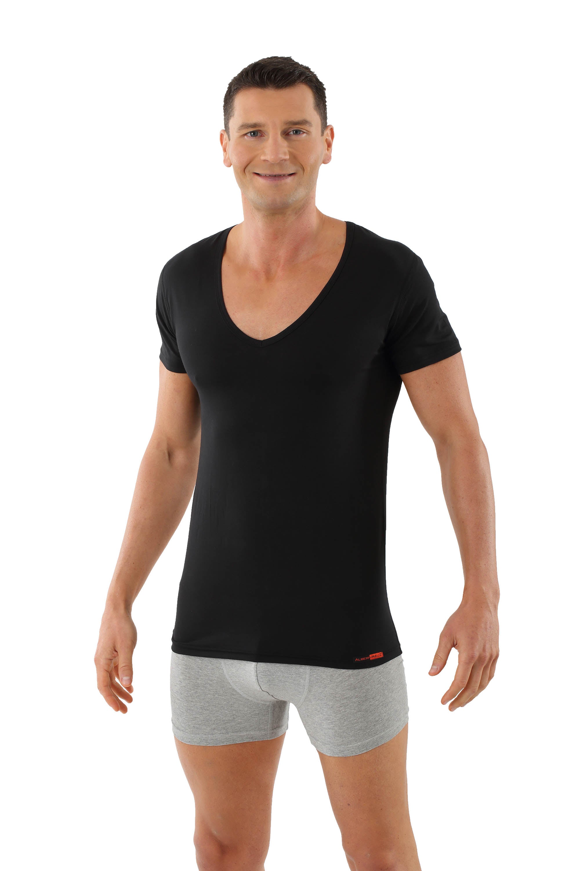 Deep-V-Neck-Shirt, Unterzieh-Shirt Schwarz