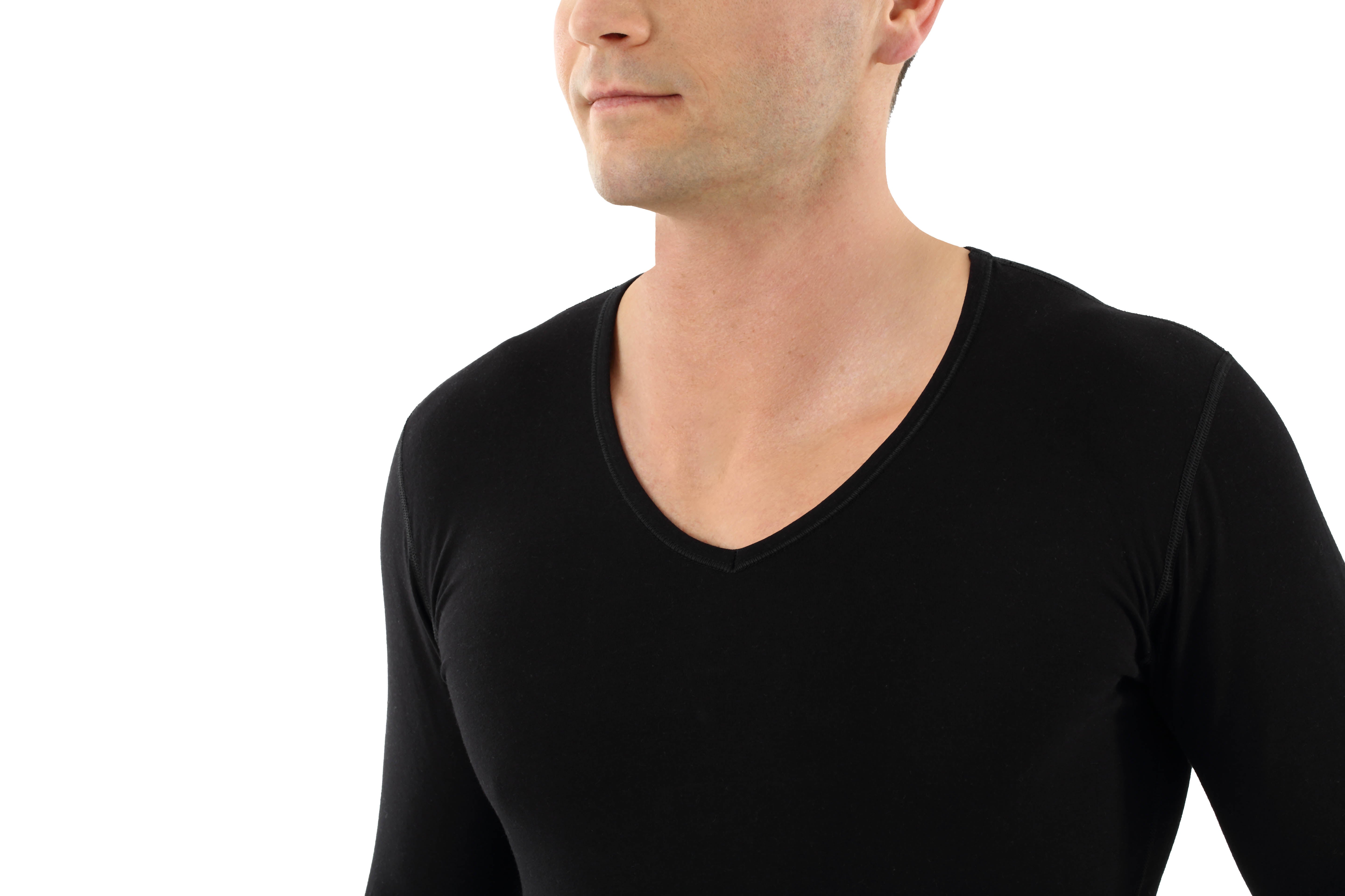 Herren Langarm-Unterhemd Bio-Baumwolle mit Elastan V-Ausschnitt schwarz