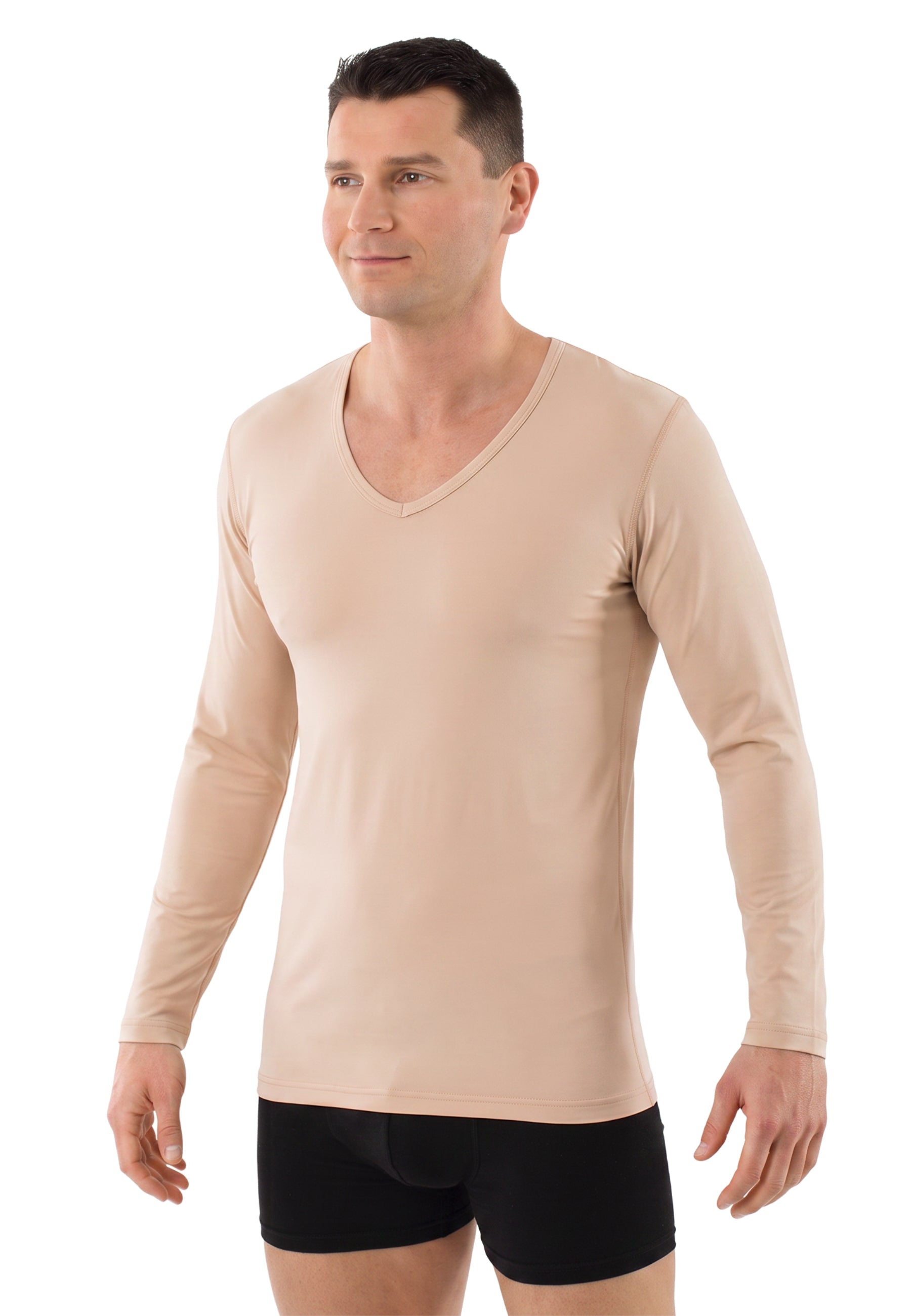 Maglietta intima invisibile a maniche lunghe cotone bio elasticizzato - scollo a v