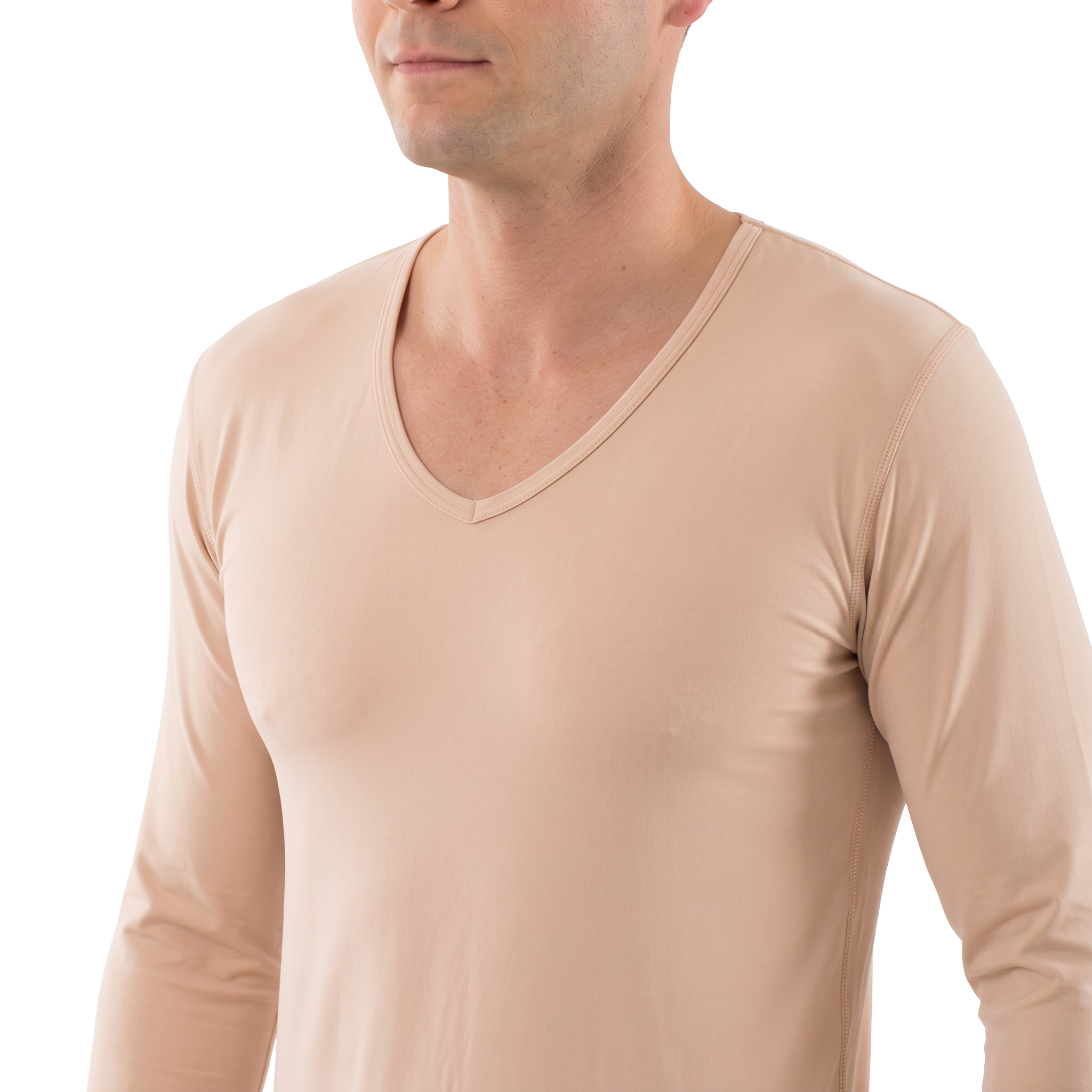 Maglietta intima invisibile a maniche lunghe cotone bio elasticizzato - scollo a v
