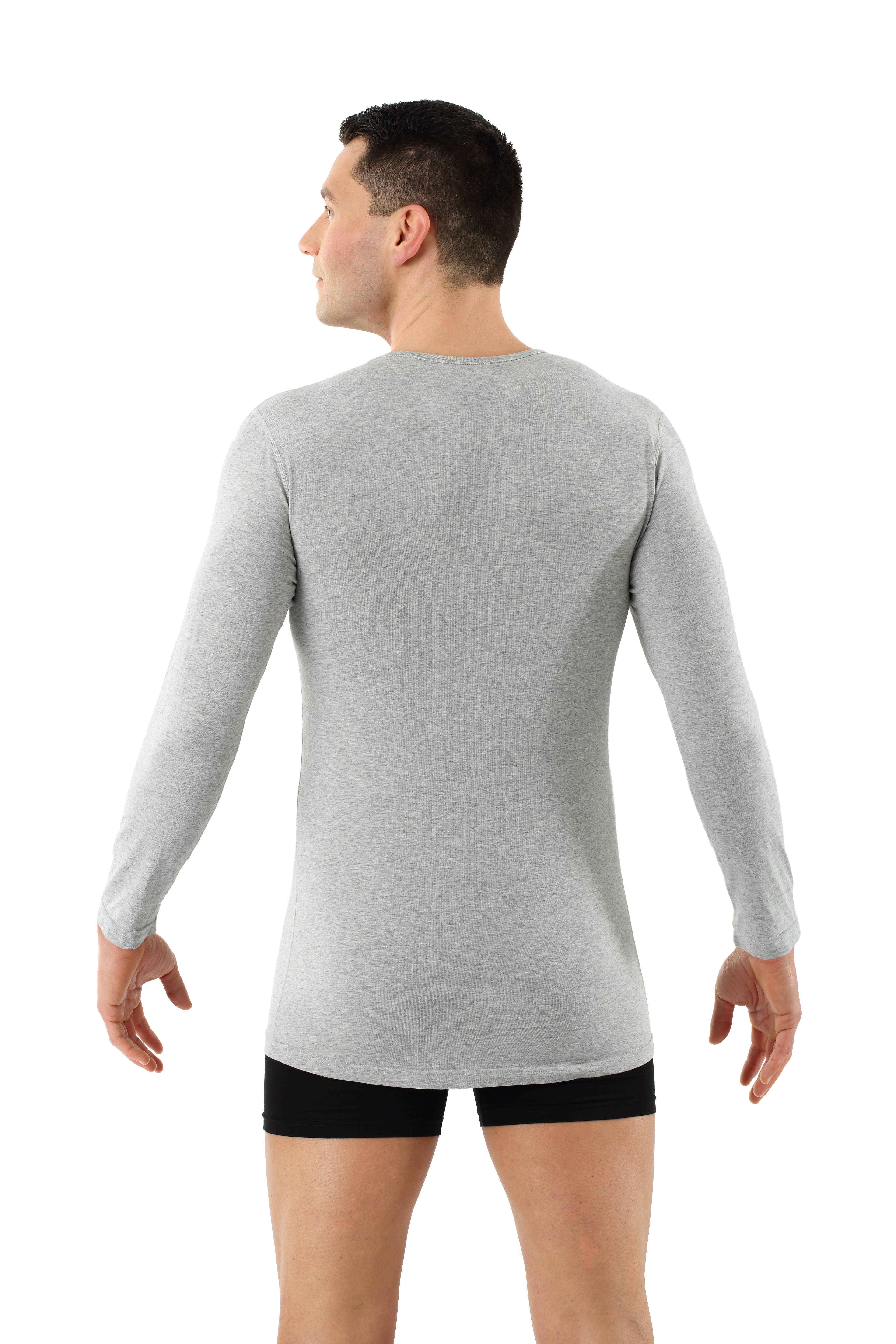 Herren Langarm-Unterhemd Bio-Baumwolle mit Elastan V-Ausschnitt grau