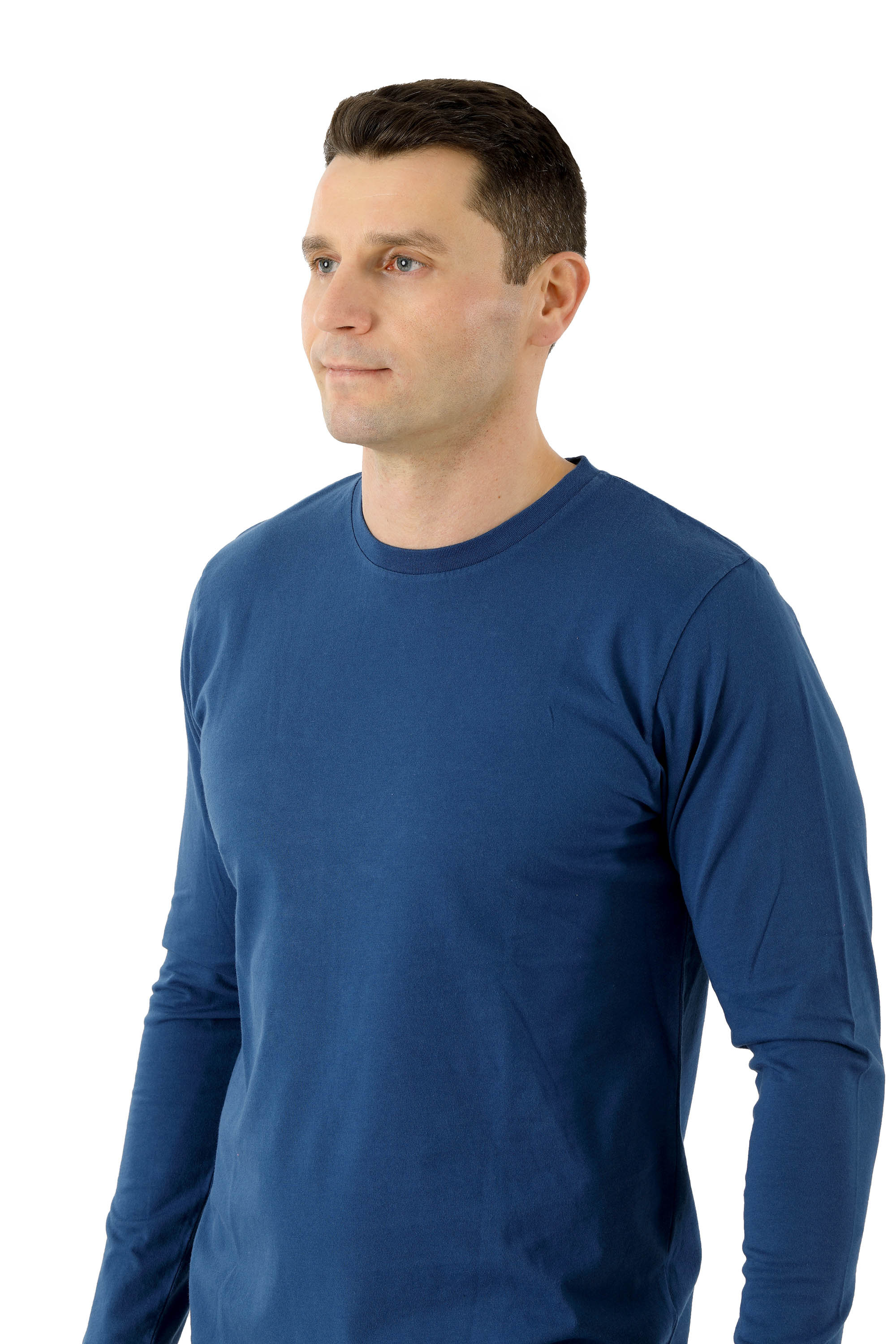 Herren Langarmshirt Biobaumwolle Rundausschnitt blau