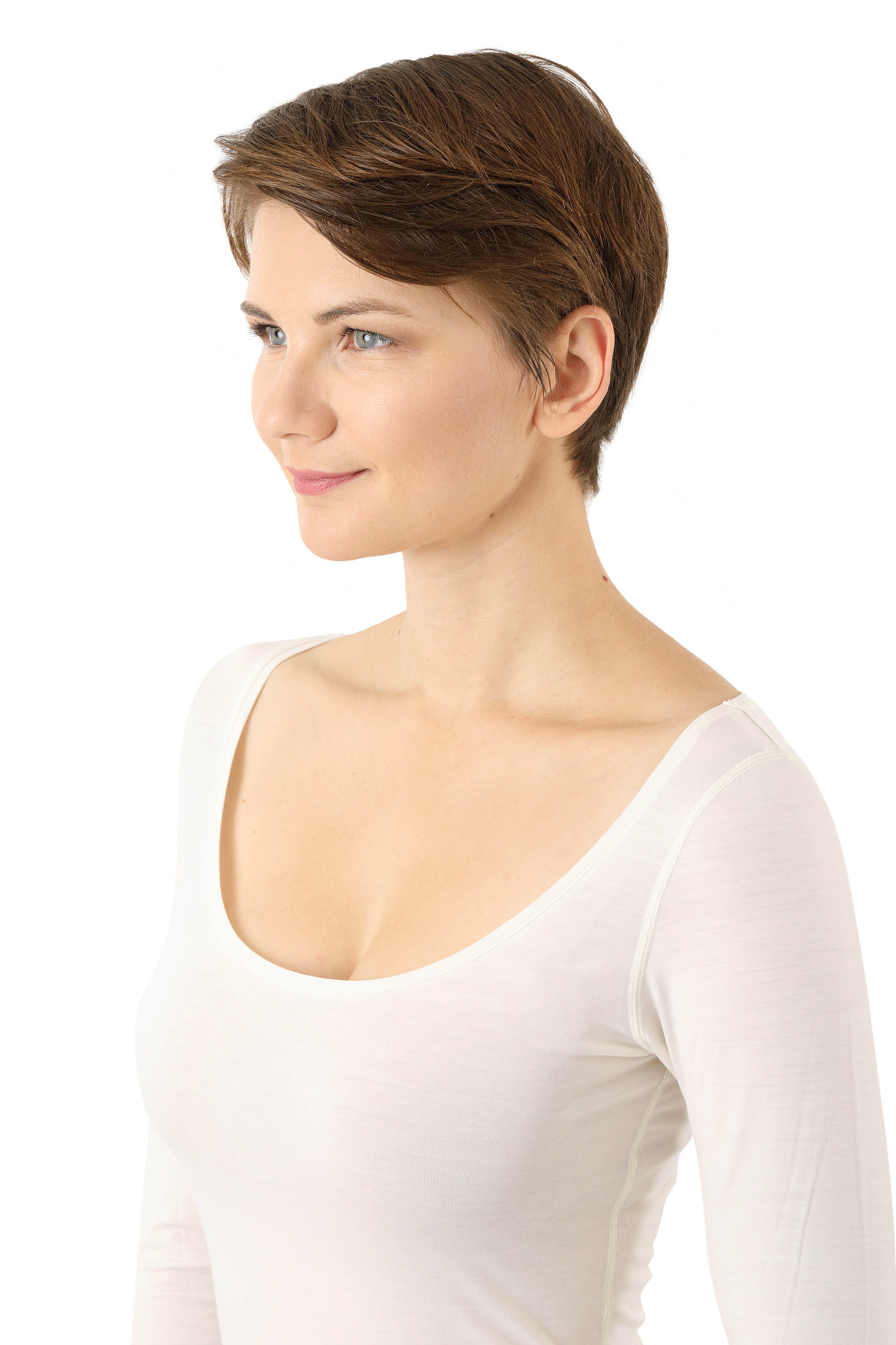 Funktionsunterhemd Langarm tiefer Rundausschnitt Merinowolle-TENCEL™ Lyocell Naturweiß