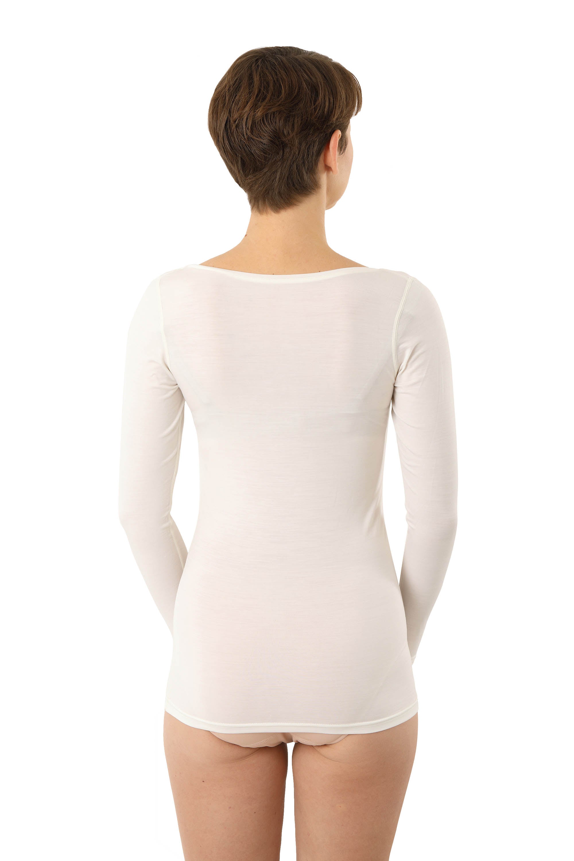 Funktionsunterhemd Langarm tiefer Rundausschnitt Merinowolle-TENCEL™ Lyocell Naturweiß