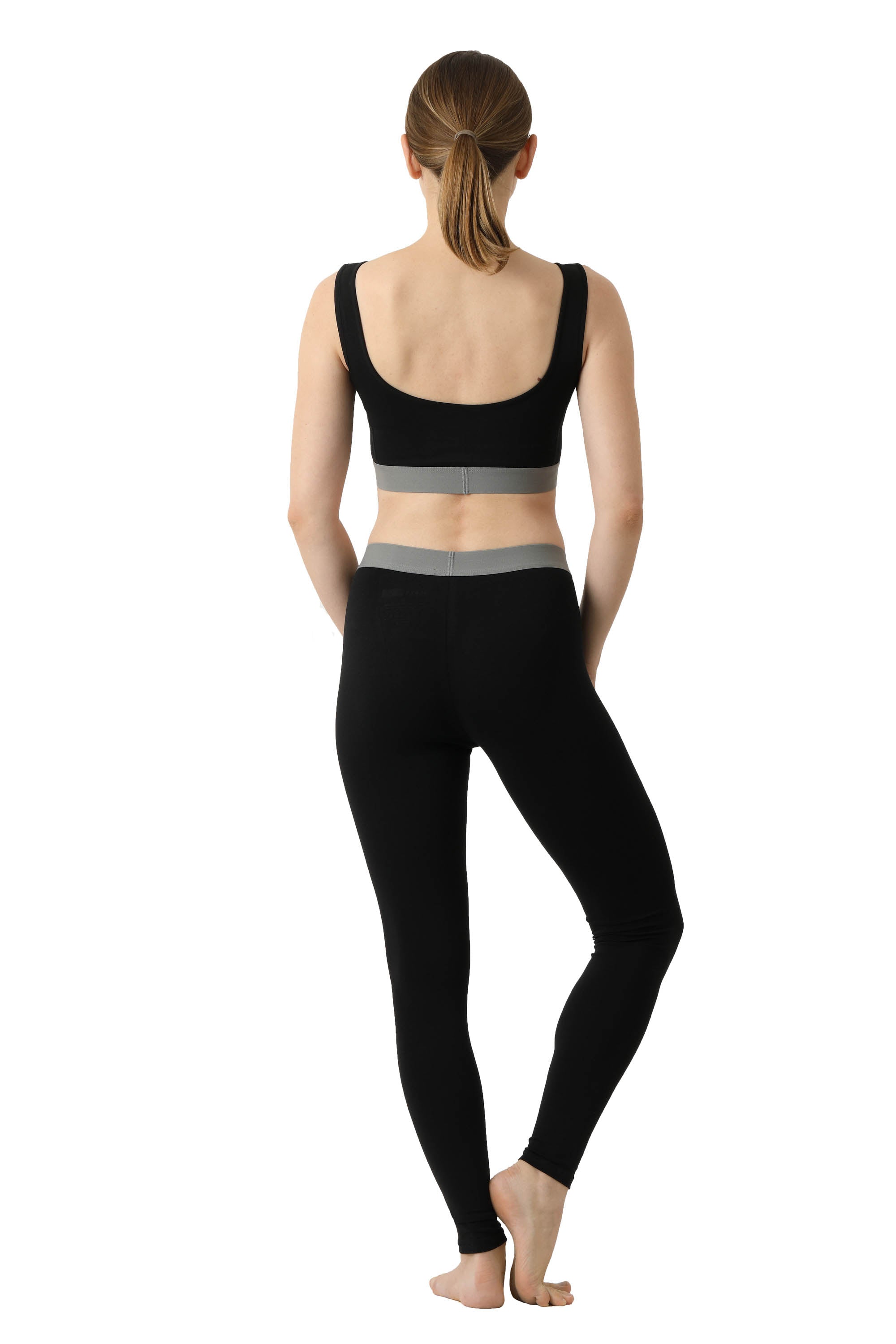 Leggings lange Unterhose Bio-Strechbaumwolle schwarz