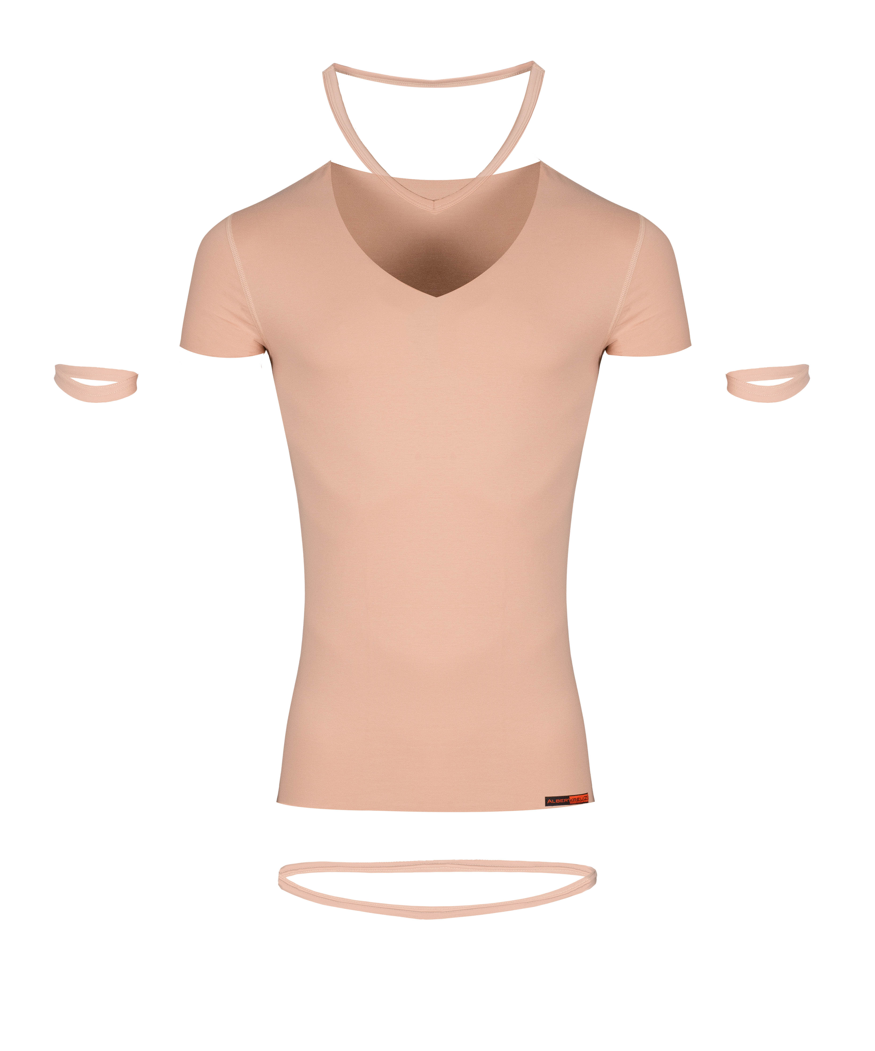 Herren Unterhemd unsichtbar Lasercut ohne Saum Clean Cut Deep-V Kurzarm