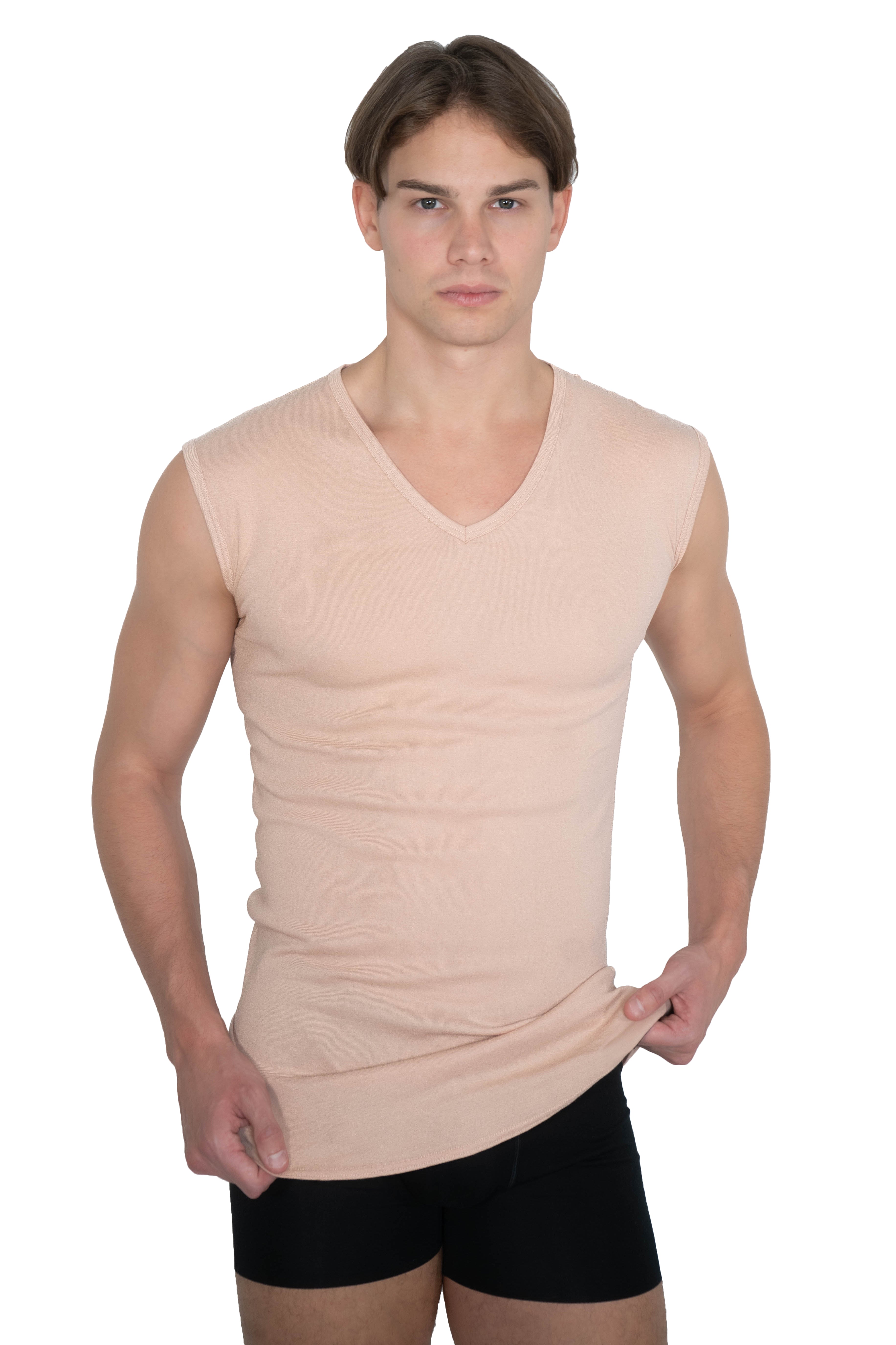 Herren Unterhemd unsichtbar 100% Bio-Baumwolle ohne Arm V-Ausschnitt