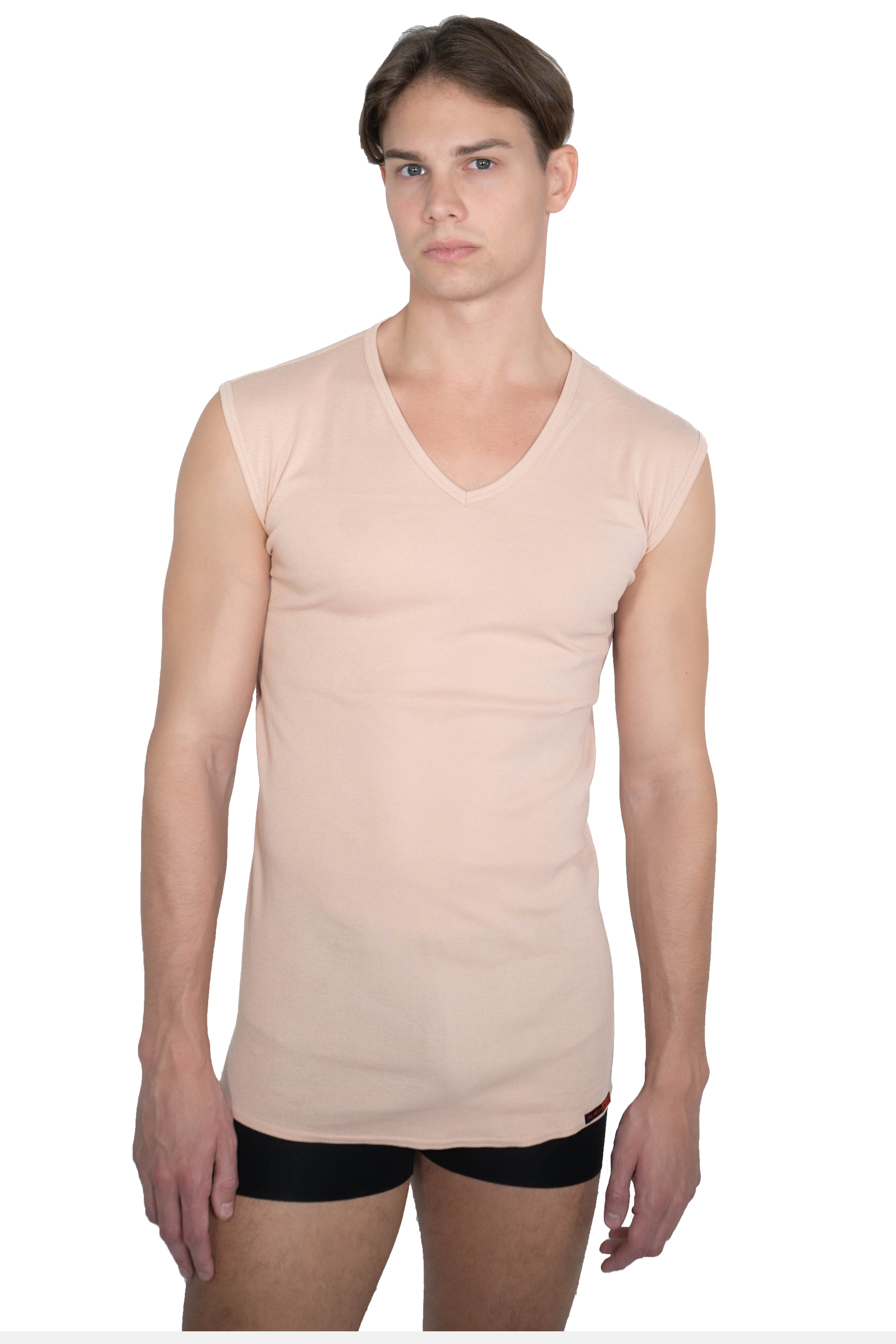 Herren Unterhemd unsichtbar 100% Bio-Baumwolle ohne Arm V-Ausschnitt
