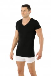 Maglietta intima lana merino esente da mulesing con maniche corte e scollo a v in nero 