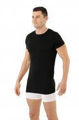 Maglietta intima nera lana merino esente da mulesing maniche corte scollo rotondo 
