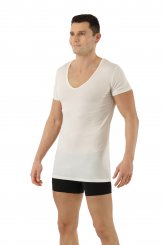 Maglietta intima termica transpirante deep V lana merino-TENCEL™ Lyocell bianco lana 