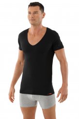 Maglietta intima da uomo, scollatura a V "piatta" extra profonda - deep-v-neck "Hamburg" nero 