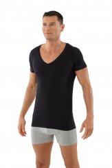Maglietta intima da uomo, scollo a v extra profondo (deep-v) con mezza manica  "Stuttgart light" nera 