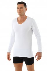 Maglietta intima a maniche lunghe cotone bio elasticizzato - scollo a v bianco 