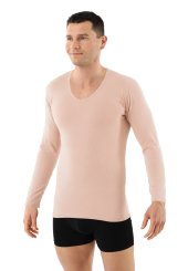 Maglietta intima invisibile a maniche lunghe cotone bio elasticizzato - scollo a v 