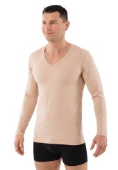 Maglietta intima invisibile a maniche lunghe cotone bio elasticizzato - scollo a v 