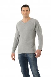 Maglione henley maniche raglan con scollatura a bottoni in cotone organico a costine elasticizzato grigio 
