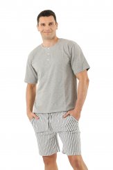 Pigiama da uomo maniche corte e pantalonicini cotone elasticizzato, grigio chiaro a righe 