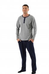 Pigiama da uomo maniche corte e pantaloni lunghi cotone elasticizzato blu marino - grigio 