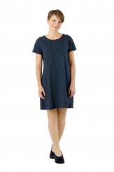 Camicia da notte a maniche corte in cotone elasticizzato blu marino con motivo floreale 