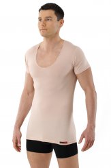 Maglietta intima da uomo, scollatura a V extra-deep color pelle/carne/nude "Hamburg" 