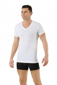 Maglietta intima tessuto tecnico COOLMAX® cotone maniche corte scollo a v bianco 
