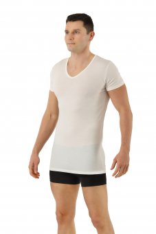 Maglietta intima termica transpirante scollo a V lana merino-TENCEL™ Lyocell bianco lana 