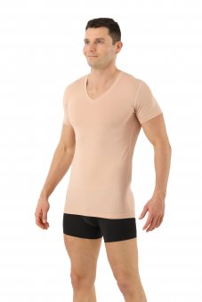 Maglietta intima invisibile tessuto tecnico COOLMAX® cotone maniche corte scollo a v color carne 