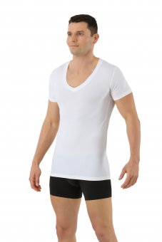 Maglietta intima tessuto tecnico COOLMAX® cotone maniche corte scollo a v extra profondo bianco 