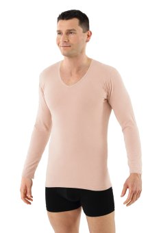 Maglietta intima invisibile a maniche lunghe cotone bio elasticizzato - scollo a v 