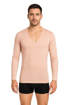 Maglietta intima invisibile a maniche lunghe cotone bio elasticizzato - scollo a v 