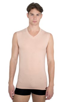 Maglietta intima senza maniche con scollatura a V "piatta"  color carne/pelle/nude "Hamburg" S