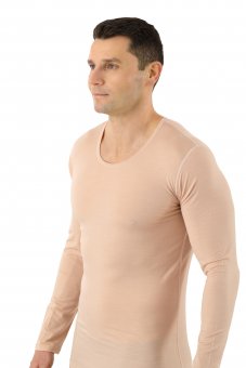 Maglietta intima termica transpirante maniche lunghe lana merino-TENCEL™  Lyocell color carne