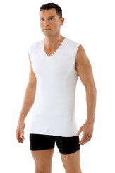 Canottiera intima senza cuciture a taglio vivo scollo a v senza maniche cotone elasticizzato color bianco 