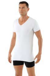 Maglietta intima senza cuciture a taglio vivo scollo a v maniche corte cotone elasticizzato color bianco 