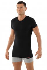 Maglietta intima scollo rotondo con maniche corte cotone elasticizzato nero 