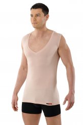 Maglietta intima invisibile da uomo, scollo profondo a V (deep-v) senza maniche "Stuttgart light" di color carne 