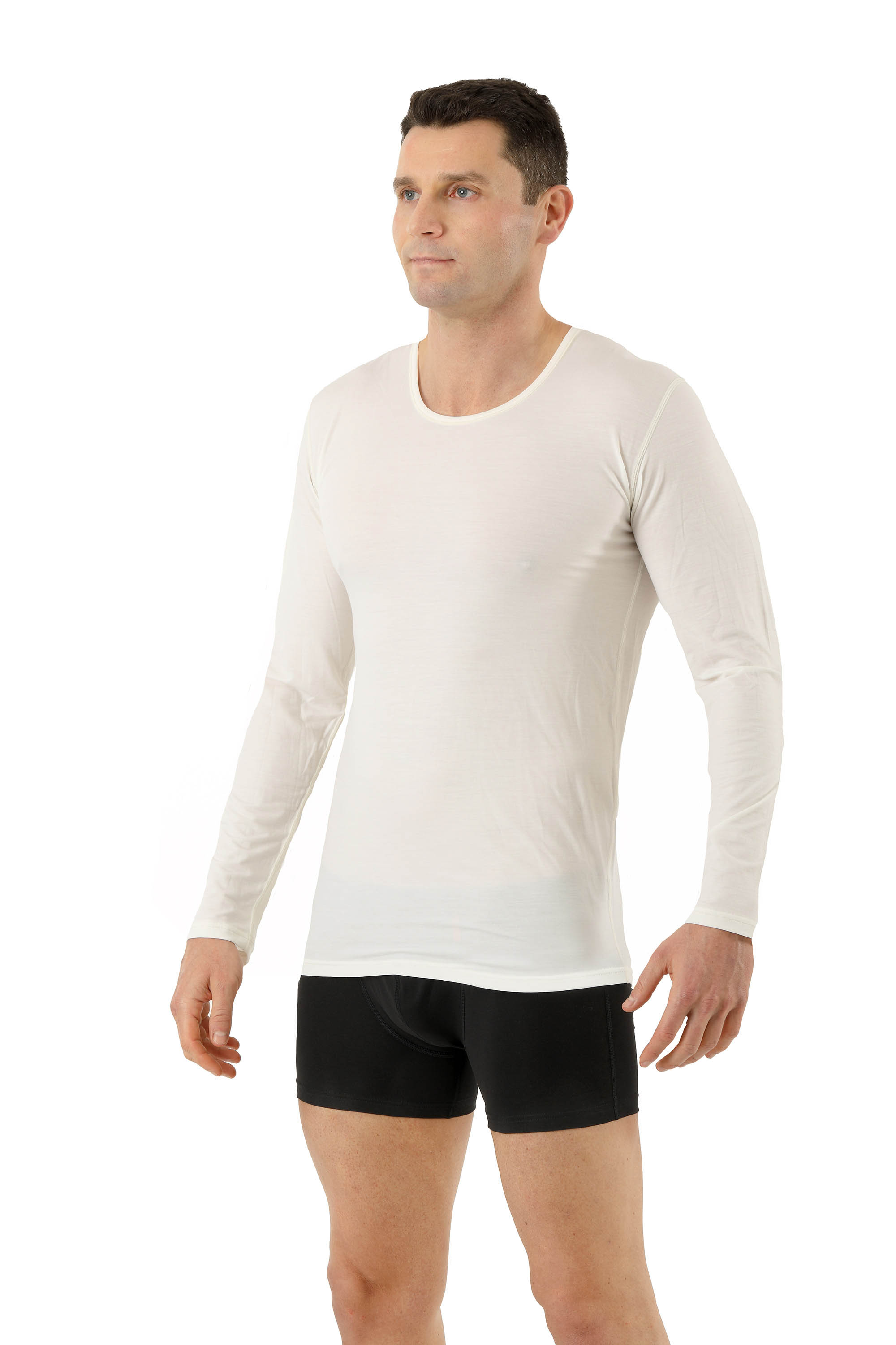 ALBERT KREUZ  Maglietta intima termica transpirante maniche lunghe lana  merino-TENCEL™ Lyocell bianco lana